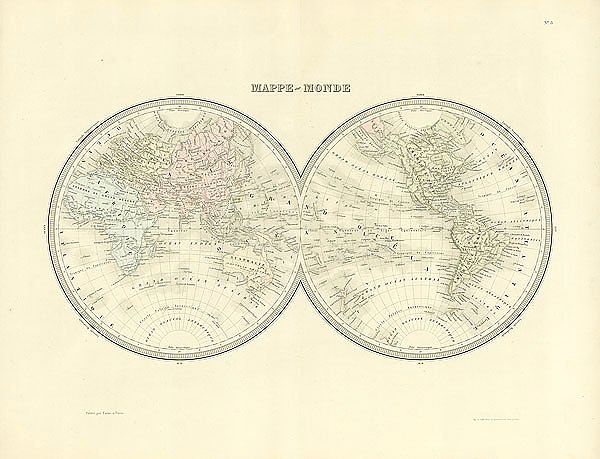 Карта мира в виде полушарий, 1863 г. 1