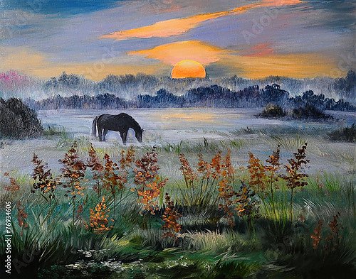 Лошадь в туманном поле