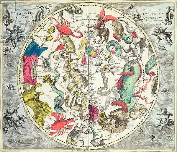 Map of the Southern Hemisphere, from 'The Celestial Atlas, 1660-61