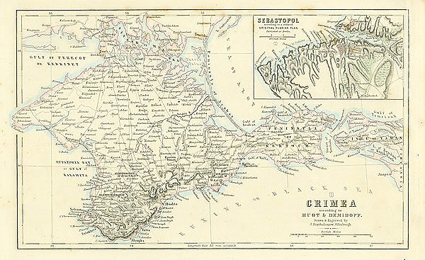 Карта полуострова Крым и план Севастополя