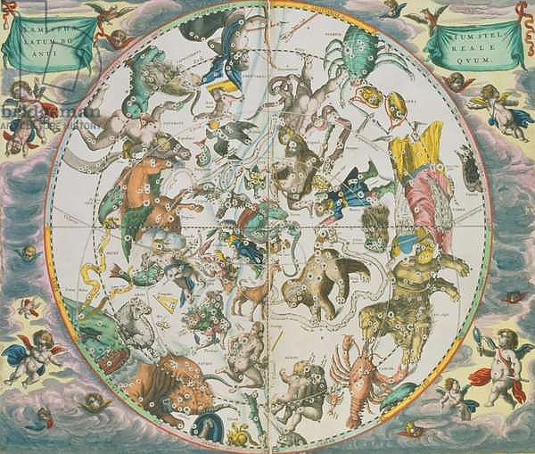 Celestial Planisphere Showing the Signs of the Zodiac, from 'The Celestial Atlas, or The Harmony of the Universe' pub. by Joannes Janssonius, Amsterdam, 1660-61