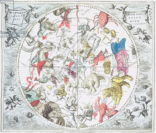 Celestial Planisphere Showing the Signs of the Zodiac, from 'The Celestial Atlas', 1660-61