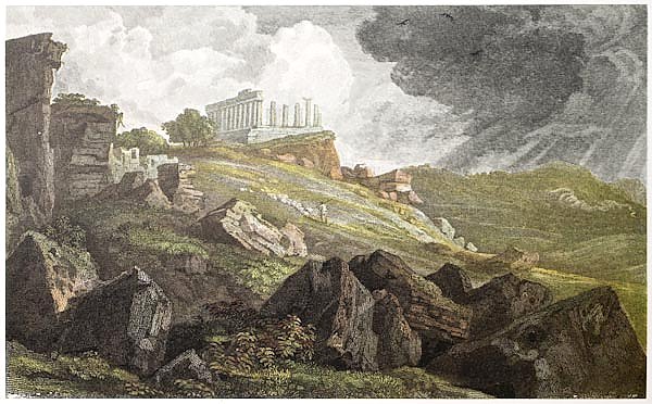 Temple of Juno, Agrigento, Sicily. Created by De Wint and Westwood, printed by McQueen, London, 1823