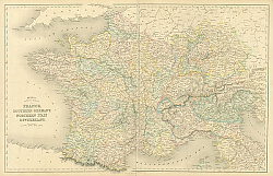 Постер Карта Европы: Франция, южная Германия, северная Италия и Швейцария