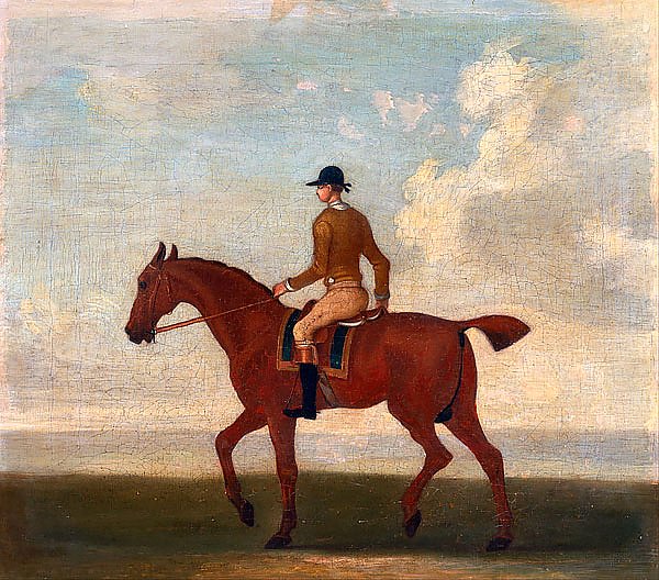 One of Four Portraits of Horses - a Chestnut Racehorse with Jockey Up 1730