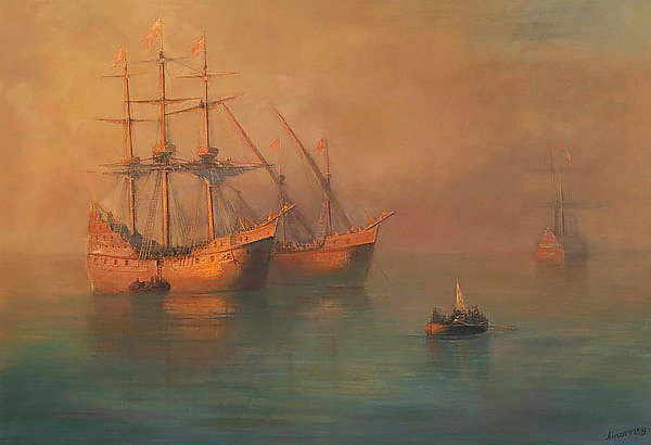 Флотилия Колумба в дымке