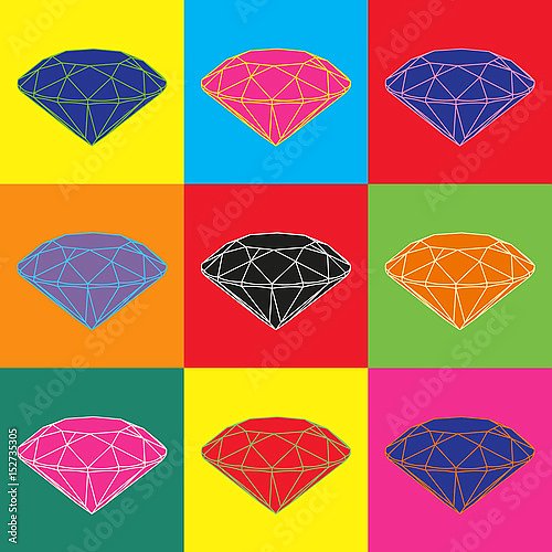 Девять цветных бриллиантов на цветном фоне