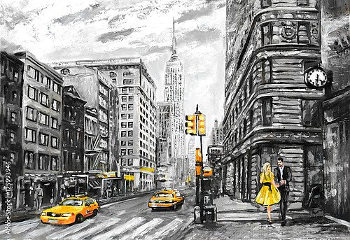 Улица Нью-Йорка в серых и желтых тонах