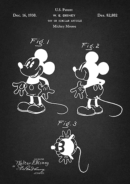 Патент на героя Mickey Mouse, Disney, 1930г