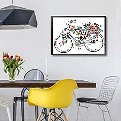 «Велосипед с цветами 1» в интерьере столовой в скандинавском стиле с яркими деталями