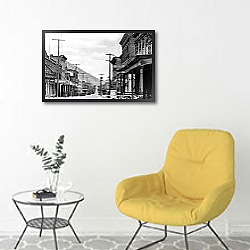 «История в черно-белых фото 651» в интерьере комнаты в скандинавском стиле с желтым креслом
