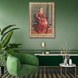 «Portrait of a Lady, c.1555-60» в интерьере гостиной в зеленых тонах
