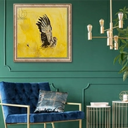 «Secretary bird hunting, 2015» в интерьере в классическом стиле с зеленой стеной