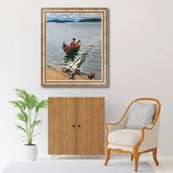 «Rower on the lake» в интерьере в классическом стиле над комодом