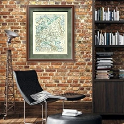 «Карта европейской части России 3» в интерьере кабинета в стиле лофт с кирпичными стенами