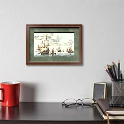 «Корабли в спокойном море» в интерьере кабинета над письменным столом