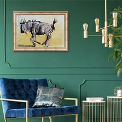 «Wildebeest sketch, 2012,» в интерьере в классическом стиле с зеленой стеной
