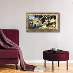 «Грешница. 1873» в интерьере классической гостиной с зеленой стеной над диваном
