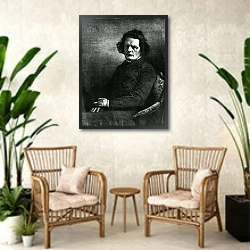 «Portrait of Anton Rubinstein 1» в интерьере комнаты в стиле ретро с плетеными креслами