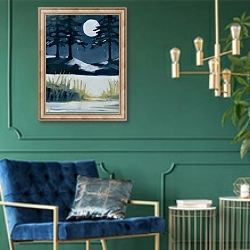 «Winter Solstice» в интерьере в классическом стиле с зеленой стеной