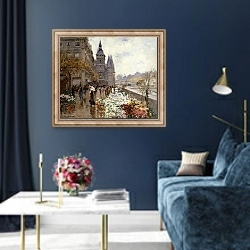 «A Flower Market Along the Seine,» в интерьере в классическом стиле в синих тонах