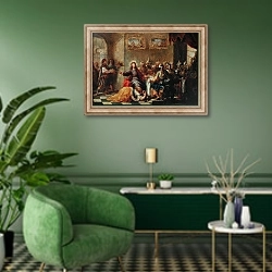 «Christ in the House of Simon the Pharisee, 1660» в интерьере гостиной в зеленых тонах
