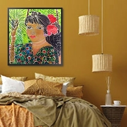 «Lady with Hibiscus» в интерьере спальни  в этническом стиле в желтых тонах