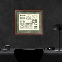 «Архитектра  III. Romische Baukunst 1» в интерьере кабинета в черных цветах над столом