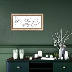 «Signature of Benjamin Franklin» в интерьере прихожей в зеленых тонах над комодом