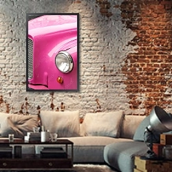«Автомобильная фара» в интерьере гостиной в стиле лофт с кирпичной стеной