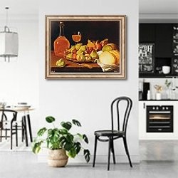 «Still Life with a plate of figs and pomegranates, bread and wine» в интерьере современной светлой кухни