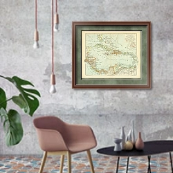 «Карта Рима и его окрестностей, конец 19 в.» в интерьере в стиле лофт с бетонной стеной