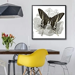«Ретро иллюстрация полосатой бабочки» в интерьере столовой в скандинавском стиле с яркими деталями
