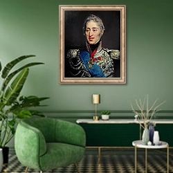 «Portrait of Charles X c.1824-30» в интерьере гостиной в зеленых тонах