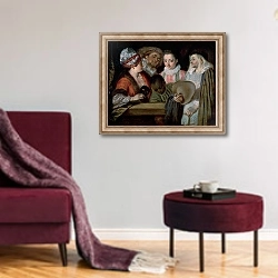 «Actors from the Theatre Francais, c.1714-15» в интерьере гостиной в бордовых тонах