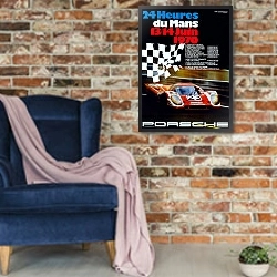 «Автогонки 84» в интерьере в стиле лофт с кирпичной стеной и синим креслом