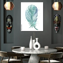«Акварельное голубое перо» в интерьере в этническом стиле над столом