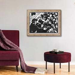 «The Paris crowd, 1892» в интерьере гостиной в бордовых тонах