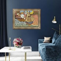 «Девица и Финист Ясный-Сокол» в интерьере гостиной в оливковых тонах