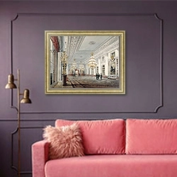 «The Great Hall, Winter Palace, St. Petersburg, 1837 1» в интерьере гостиной с розовым диваном