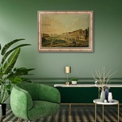 «View of Wilhelmsplatz from the south, 1773» в интерьере гостиной в зеленых тонах