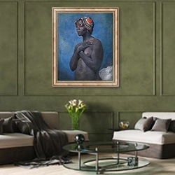 «Чернокожая женщина» в интерьере гостиной в оливковых тонах