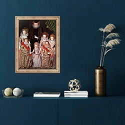 «The Tasburgh Group: Lettice Cressy, Lady Tasburgh of Bodney, Norfolk and her Children, c.1605» в интерьере в классическом стиле в синих тонах