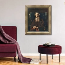 «Портрет писателя Владимира Ивановича Даля. 1872» в интерьере классической гостиной с зеленой стеной над диваном