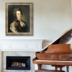 «Портрет Марии Алексеевны Львовой. 1781» в интерьере классической гостиной с зеленой стеной над диваном