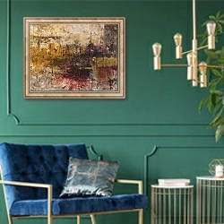 «Abscape 2, abstract, landscape,, painting» в интерьере в классическом стиле с зеленой стеной