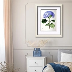 «Флора Японии №50» в интерьере спальни в стиле прованс с синими деталями