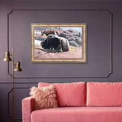 «Yak, from Wildlife of the World published by Frederick Warne & Co, c.1900» в интерьере гостиной с розовым диваном