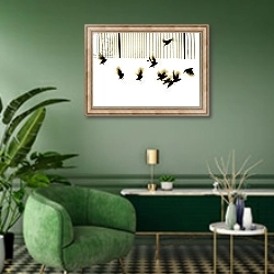 «Starlings, 2003,» в интерьере гостиной в зеленых тонах