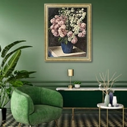 «Flower Study, 1944» в интерьере гостиной в зеленых тонах